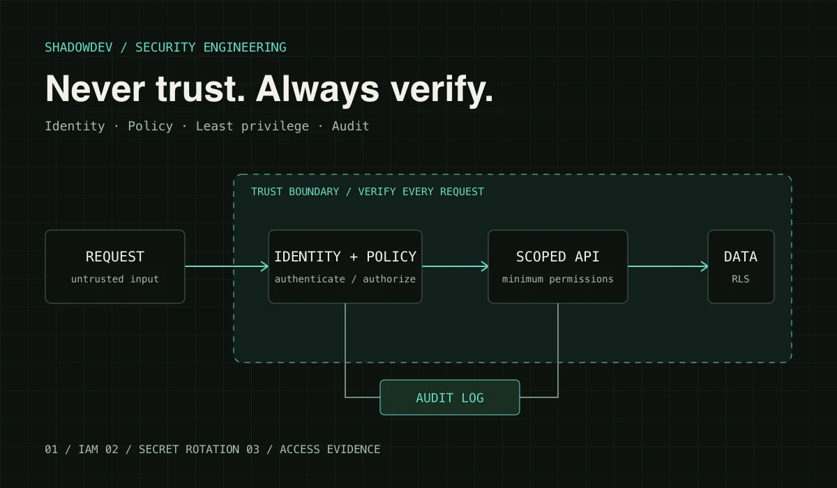 Zero Trust cho web app: IAM, secret rotation, audit log và least privilege